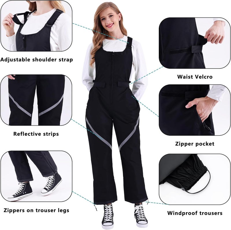 Tearom Womens Bib Snow Pants Women Ski Bib Insulated Snow Bib Overalls Windproof Waterproof Ski Pants - Image 2